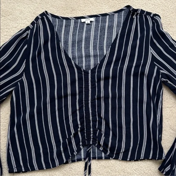 Ardene Striped Navy Tie-Front - Picture 2 of 5